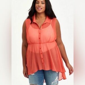 Torrid Babydoll Chiffon Button-Front Tunic Shirt Women’s Size 1X
